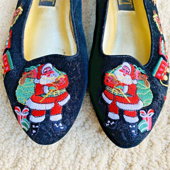 Vintage Pritzi Christmas Holiday Flats Dressy Shoes Black Velvet & Embroidery 7M - Picture 3 of 13